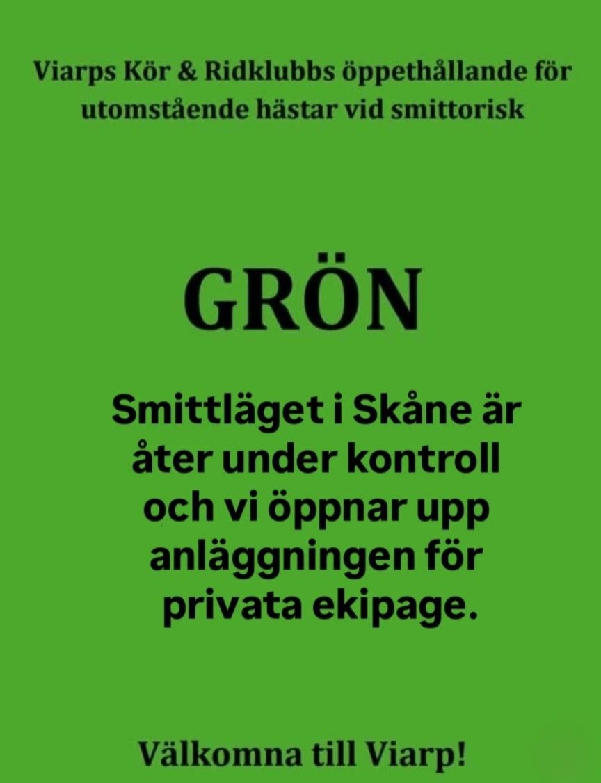 Öppethållande för utomstående hästar vid smittorisk – GRÖN